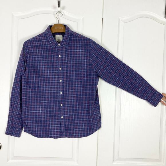 NWOT AMERICAN EAGLE Shirt Men L Plaid Flannel Classic Fit Blue Red Button-Down - Picture 2 of 9